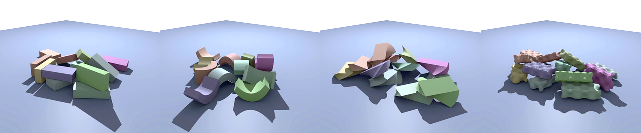Piles of boxes distorted by bend, twist and displacement operators